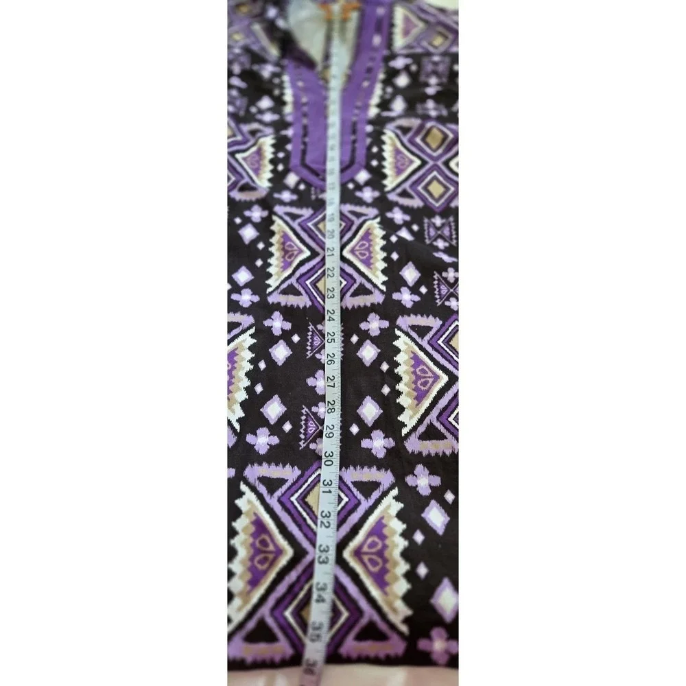 Tory Burch Purple Geometric Ikat Print Split Neck Tunic Dress Size 6 Boho Chic‎